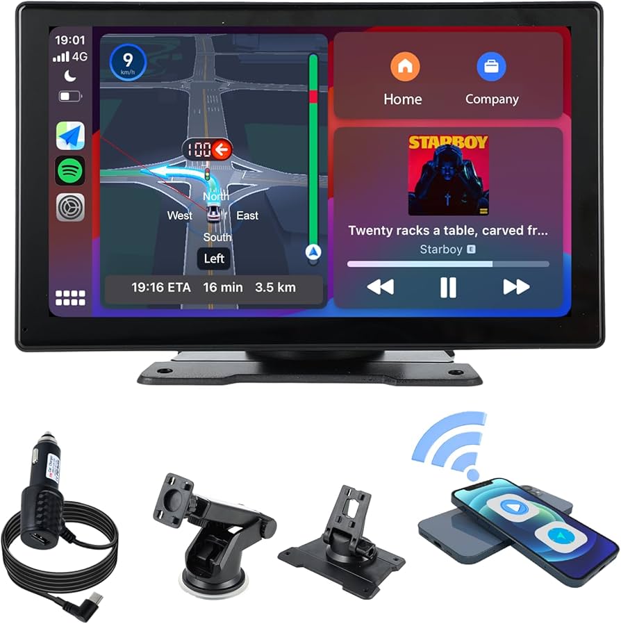 plimpton 9 Inch Portable Car Screen with Wireless Carplay Android